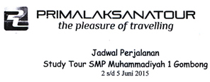 JADWAL PERJALANAN STUDY TOUR 2015